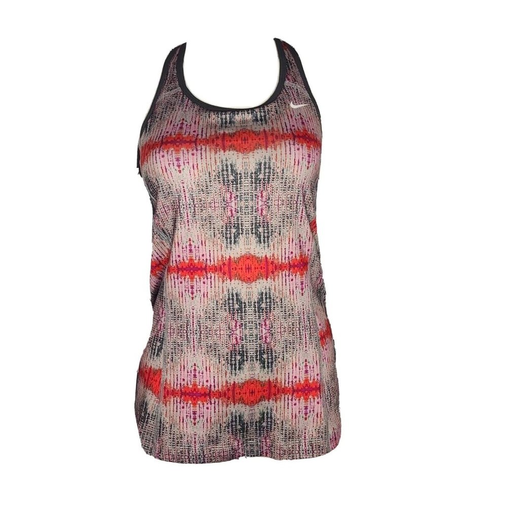 NIKE‎ Gray Red Sleeveless Raceback Tank Top Active Dri Fit Womens Size M Medium